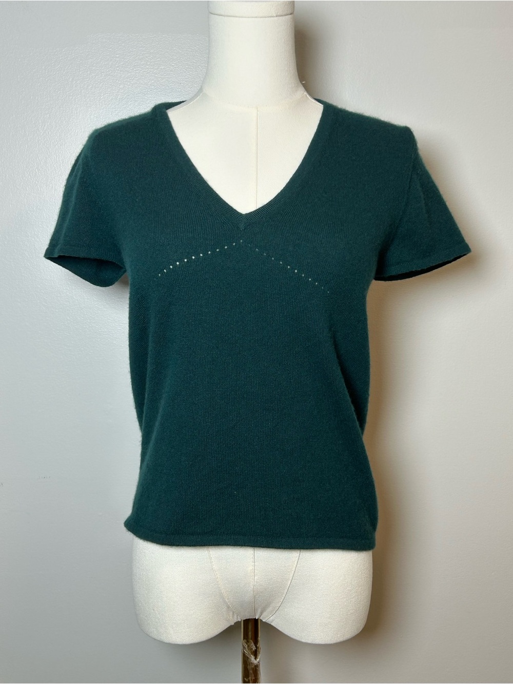 Vintage TSE 100% pure cashmere green V neck short sleeve sweater size S
